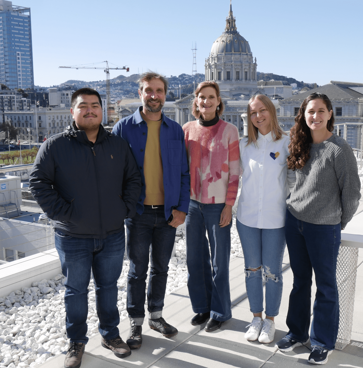 Administrative Assistant Jorge Castaneda, Senior Principal Investigator Andrea Lollini, Executive Director Liz Steyer, and Senior Researchers Maryna Tsapok and Sara Hundt (left to right)